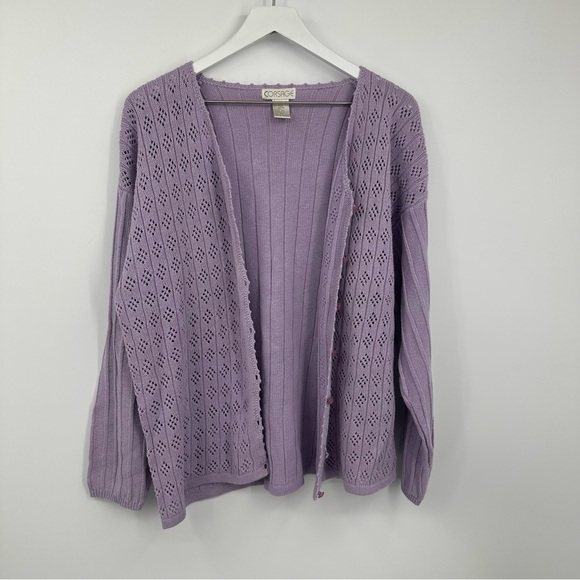 Vintage 90s Purple Sweater Cardigan Size XL Fairycore Whimsical Grannycore - Picture 6 of 7